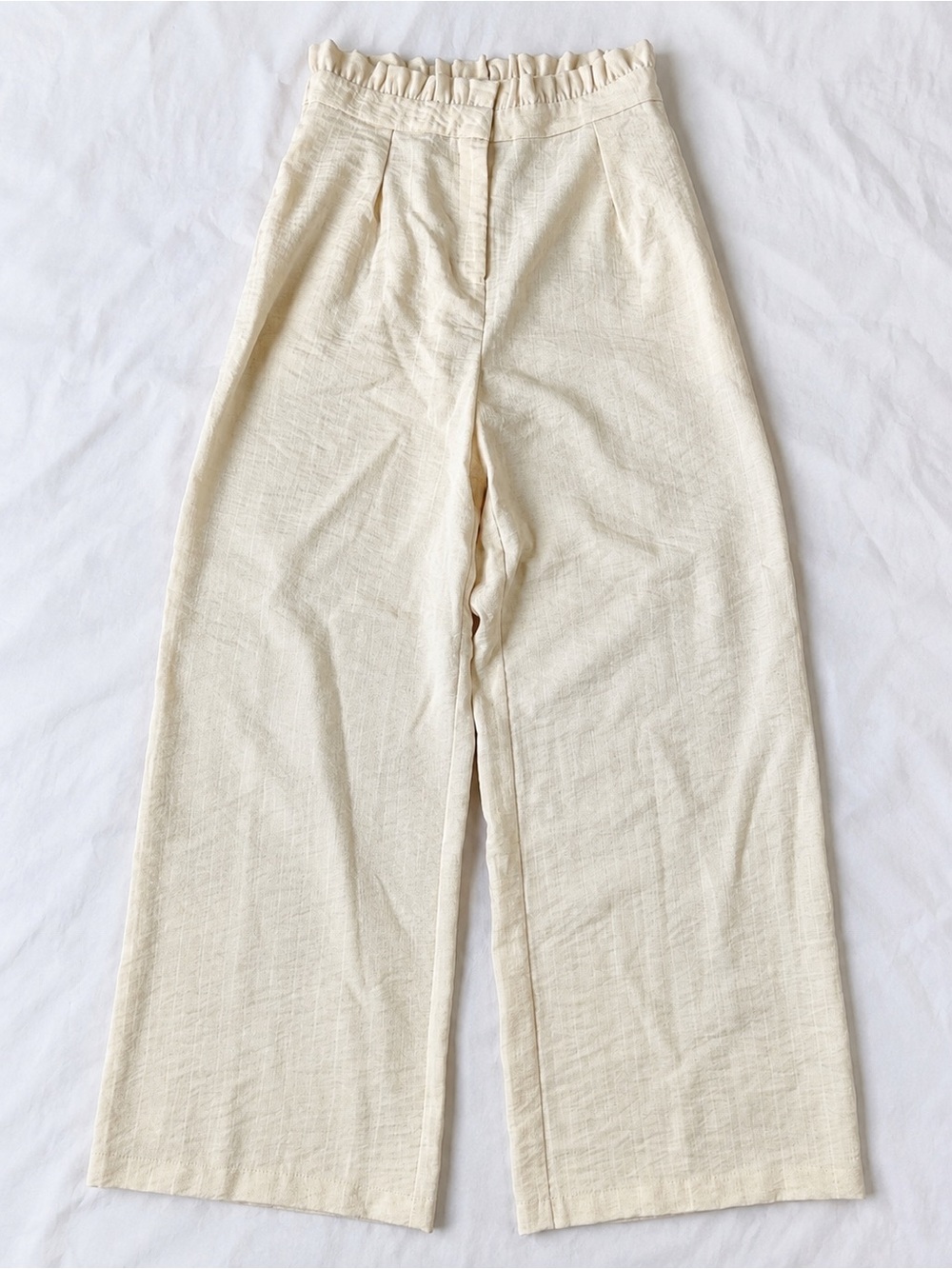 FRNCH Paris Cream High Rise Paperbag Wide Leg Pants Size L
